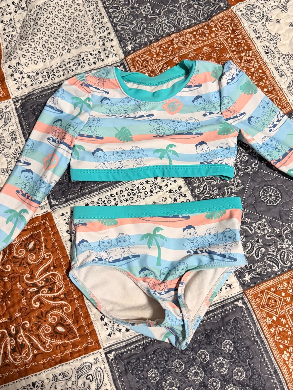 CoComelon Toddler Girls Size 3T Two Piece Rash Guard Swimsuit